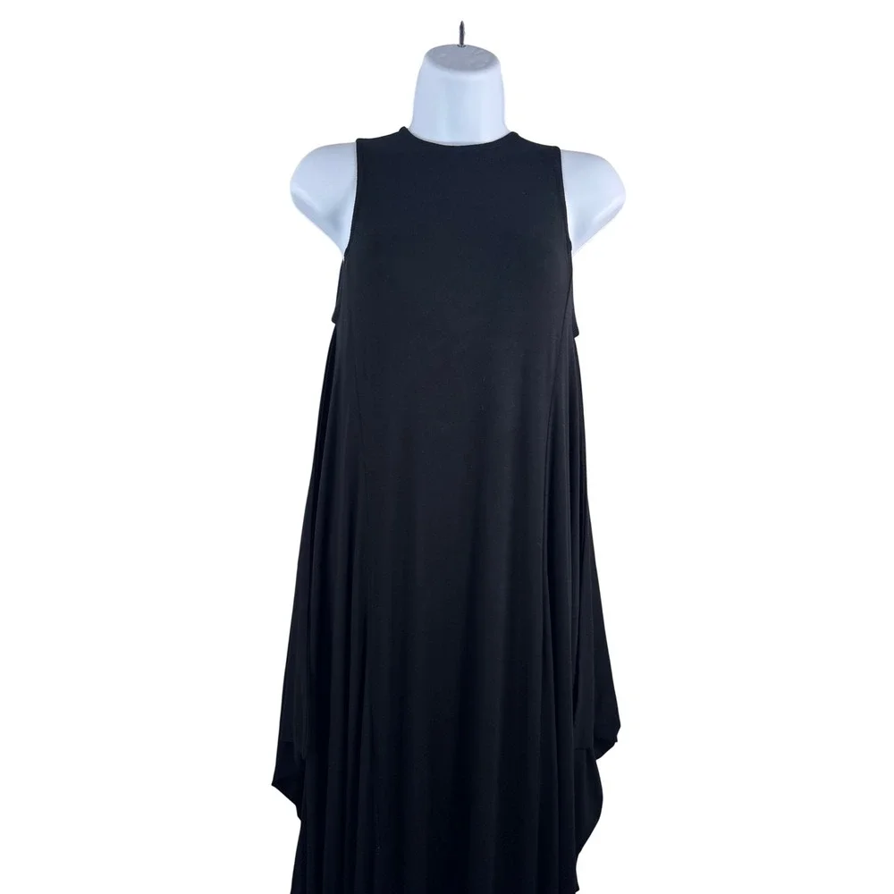 Locker Room Maxi Dress sz‎ S Black Asymmetrical Draped Sleeveless lagen look